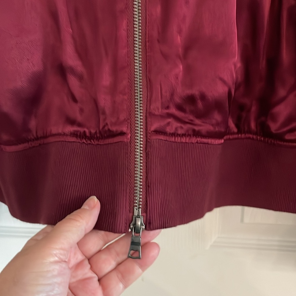 Evereve Satin Bomber Jacket in Wine Burgundy - Picture 5 of 10